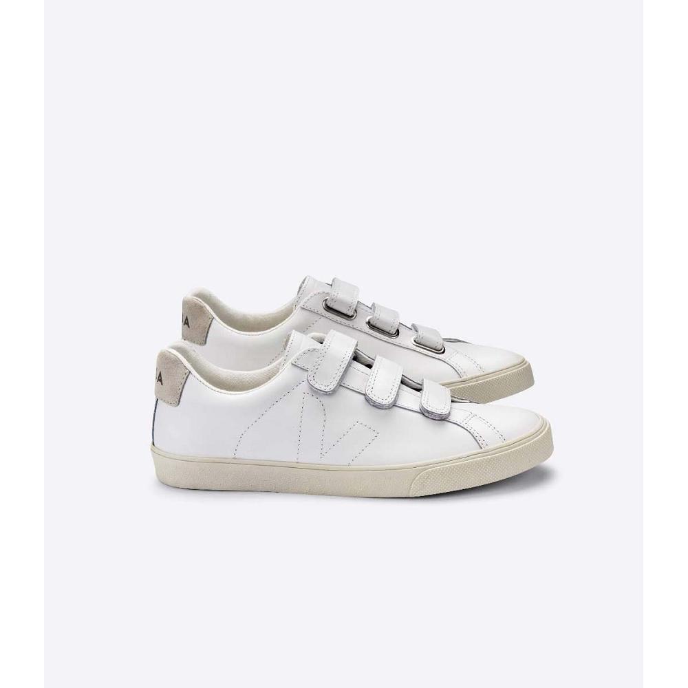 White Men\'s Veja 3-LOCK LEATHER Sneakers | AU 303CTV